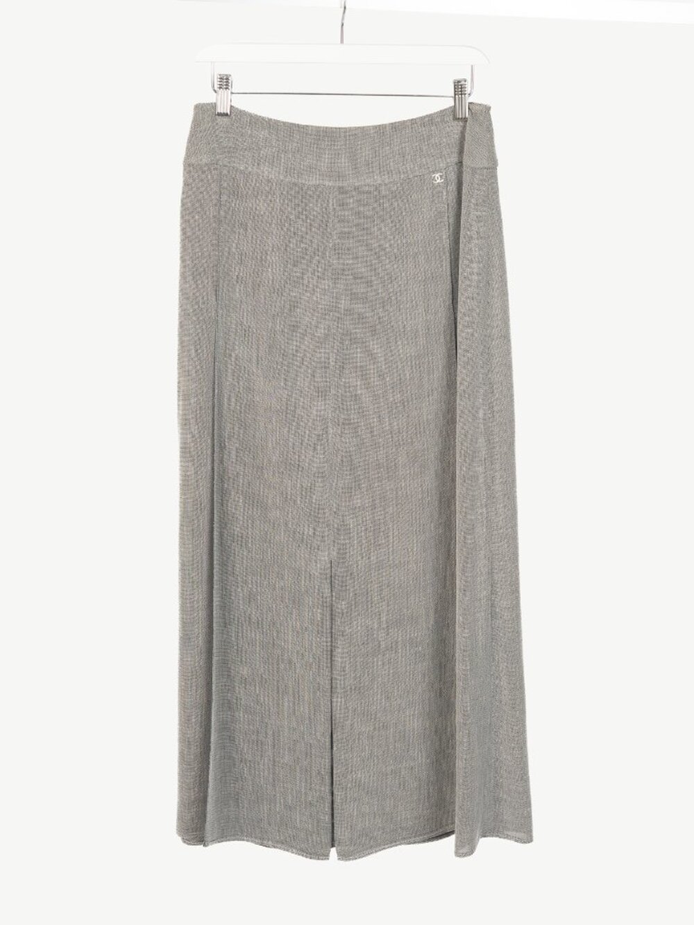 Chanel 99P Grey Viscose-Blend Slit-Hem Midi Skirt